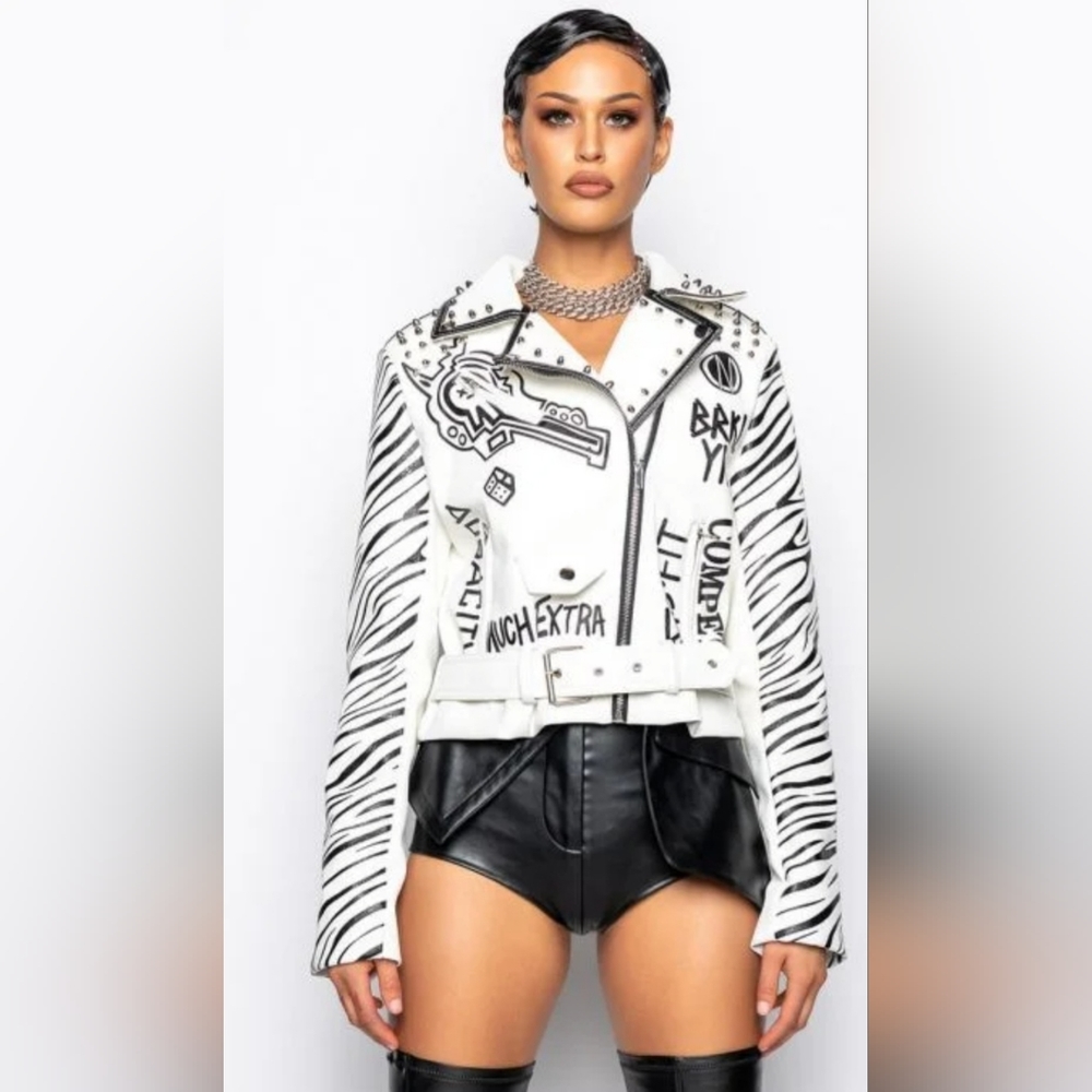 Akira White Graphic Moto Jacket